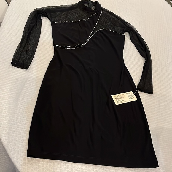 Carabella Show Stopper Black Dress with Semetric Rhinestones. Sheer Sleeves Med - Picture 14 of 16